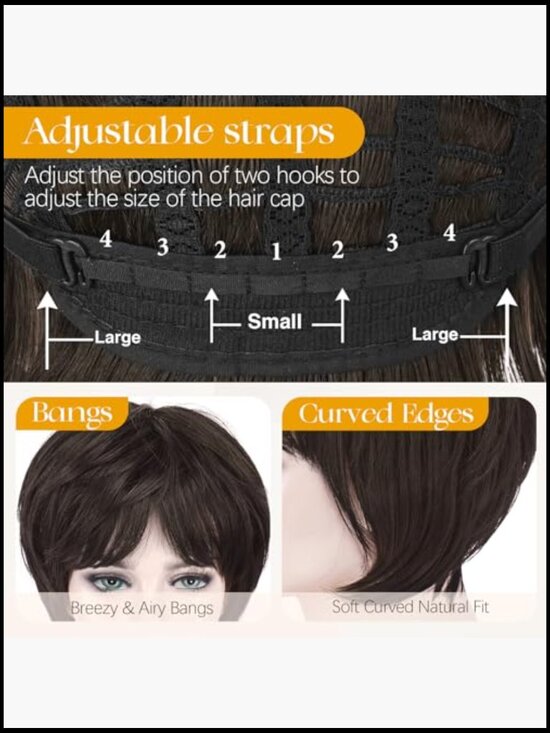 Pixie Cut Wig Short Brown Layered Synthetic Hair with Bangs Glueless Heat